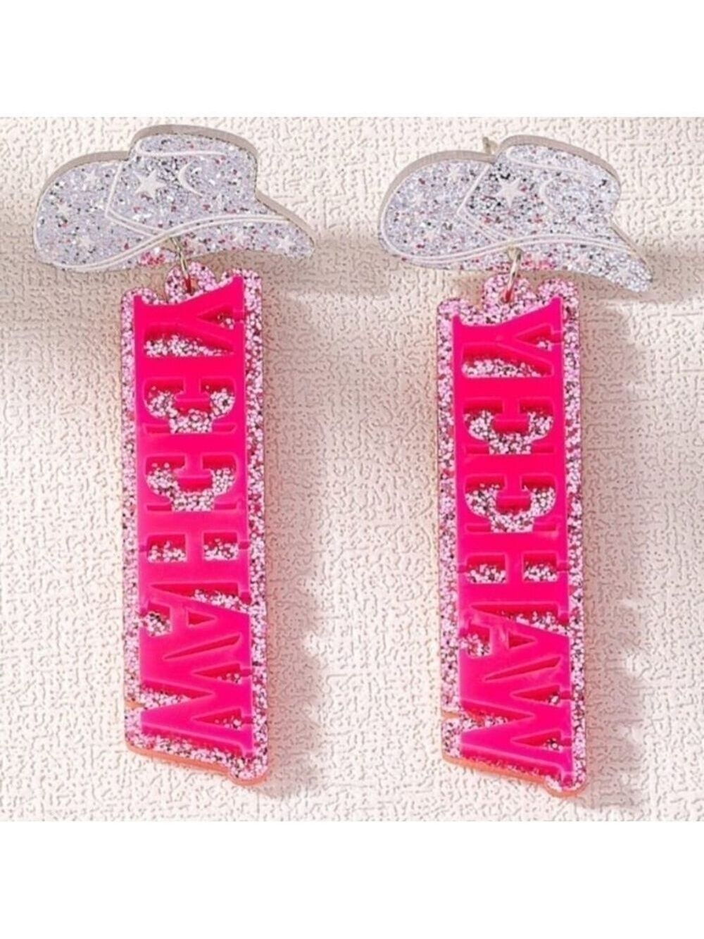 Pink and Silver Yeehaw Earrings